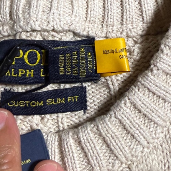 NWT Polo Ralph Lauren Men's Cotton Cable Knit Crewneck Sweater Beige Large - Picture 6 of 13